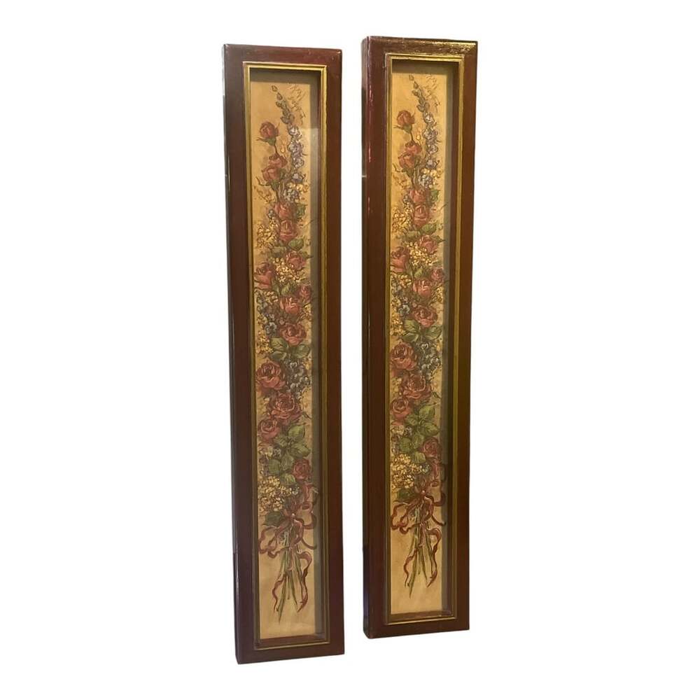 Barbara Mock Floral Art Print Framed 23.5 In Red Wood Rose Panel Cottagecore
